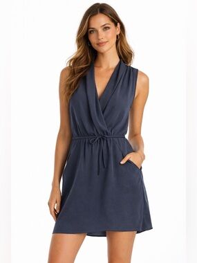Aritzia Wilfred Sabine Dress Blue Draped Sleeveless Mini XS